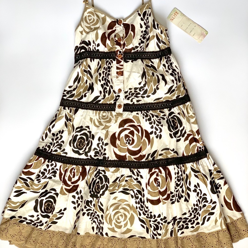 NEW Cottagecore Bohemian Floral Crochet Lace MIDI Beach Dress Size S